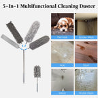 Microfiber Feather Duster Kit with Extension Pole, 7 PCS Washable Reusable Duster for Cleaning, 100'' Bendable Extendable Long Duster with Stainless Steel Pole for High Ceilings, Fans, Furniture & Car