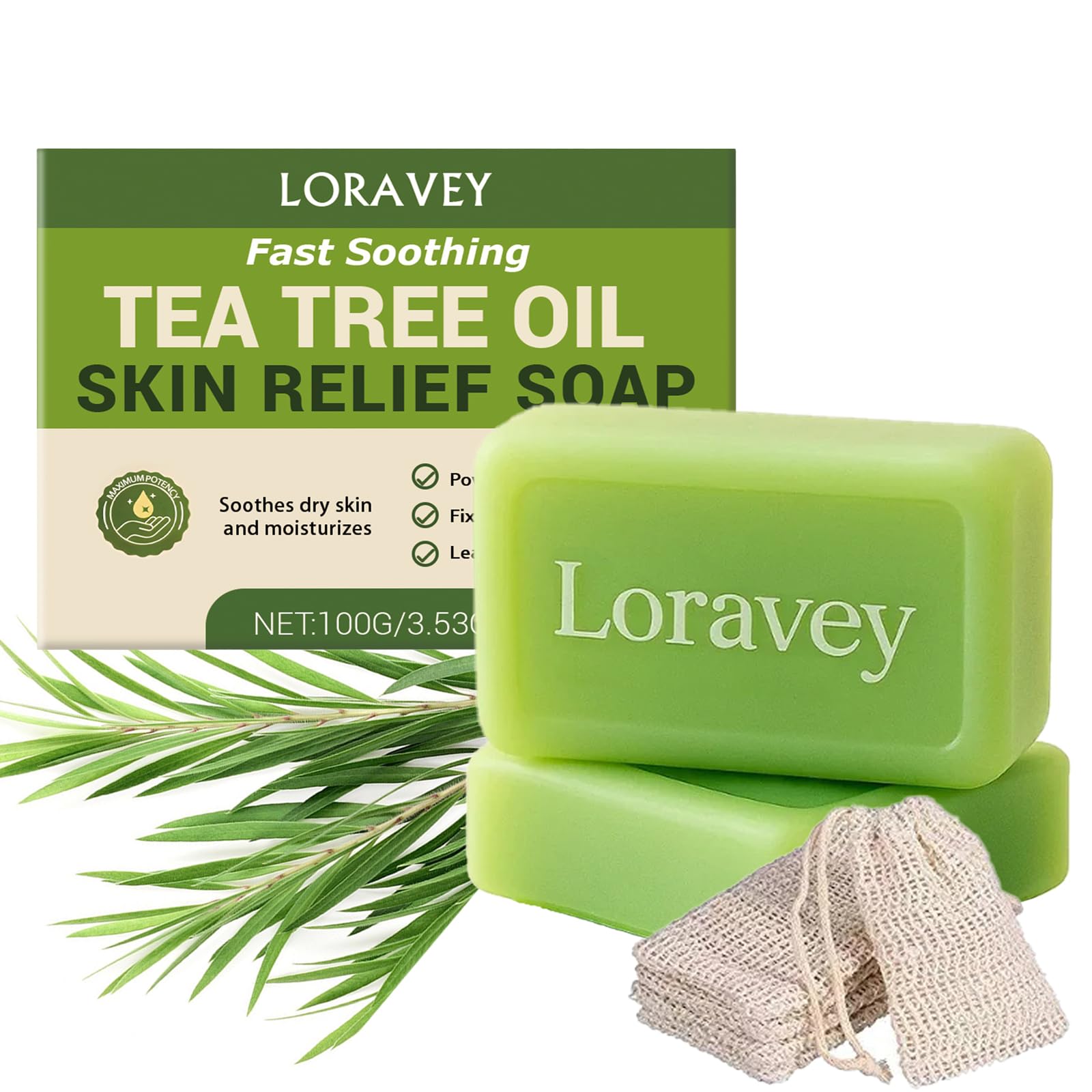 Loravey Antifungal Relief Soap Bar, Tea Tree Oil Soap, Natural Foot & Body Soaps for Healthy Skin,Relief Soap Bar Infused with Tea Tree Oil,Gentle Exfoliating Bar Soap for Men Women,3.5oz (2, 3.5OZ)