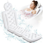 Full Body Bath Pillow for Bathtub, Thick Bath Cushion with Laundry Bag and 160 Silicone Suction Cups, Luxury Tub Padding Support for Head Back Butt Legs White 51" x 16"