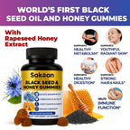 Sakoon nutrition Black Seed Oil Gummies with Honey and W/ 2%+ THYMOQUINONE - Nigella Sativa Seeds - Super antioxidant for Immune Support, Joints, Digestion, Hair & Skin - 60 Gummies