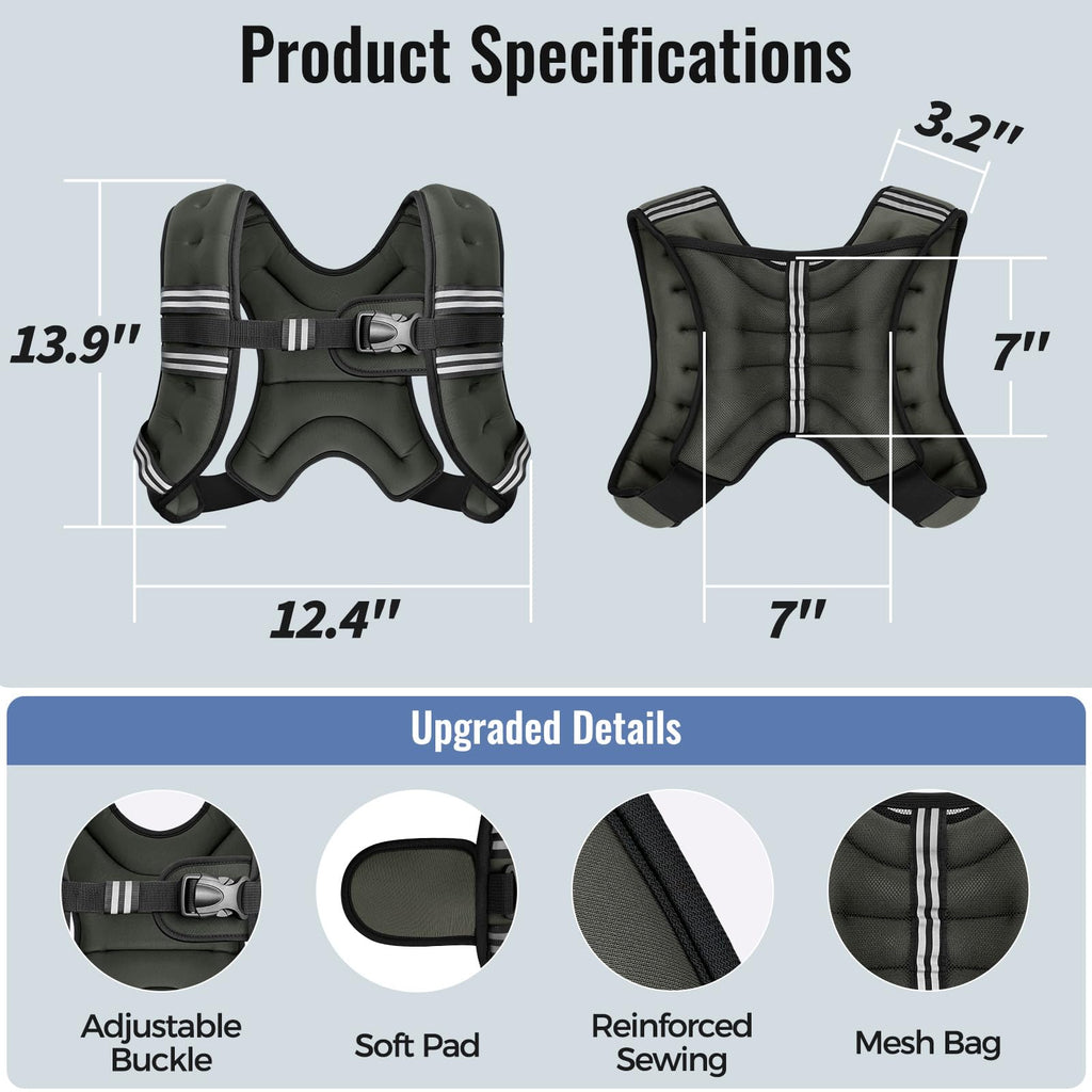 Zeerun Weighted Vest for Women & Men with Reflective Stripe and Adjustable Buckle, Comfortable & Durable Rucking Vest for Walking, Running & Strength Training, 6LBS-Gray