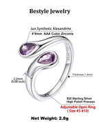 Bestyle June Birthstone Ring for Women, Silver Alexandrite Ring Two Purple Gemstone Teardrop Ring, TOI et Moi Ring Love Promise Rings BFF Ring for, Christmas Valentine's Day Birthday Gifts