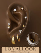 Opal Hypoallergenic Flat Back Earrings for Women Stud Hoop Earring Stacks