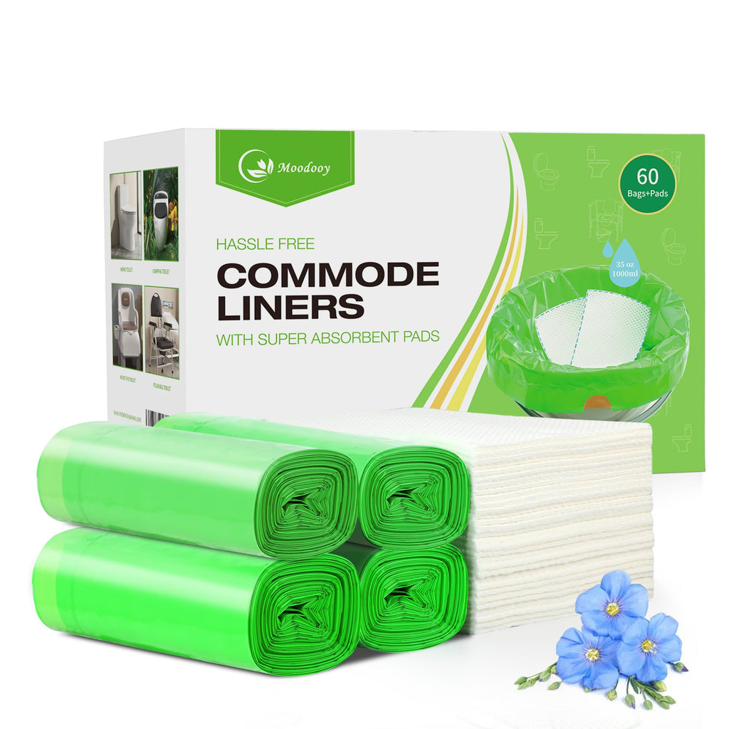 Commode Liners With Absorbent Pads - 60 Bedside Commode Liners & Pads,Medical Grade Pack Commode Liners,Adult Potty Chair Liners Bedside Commode Liners Disposable,Universal Fit All Standard