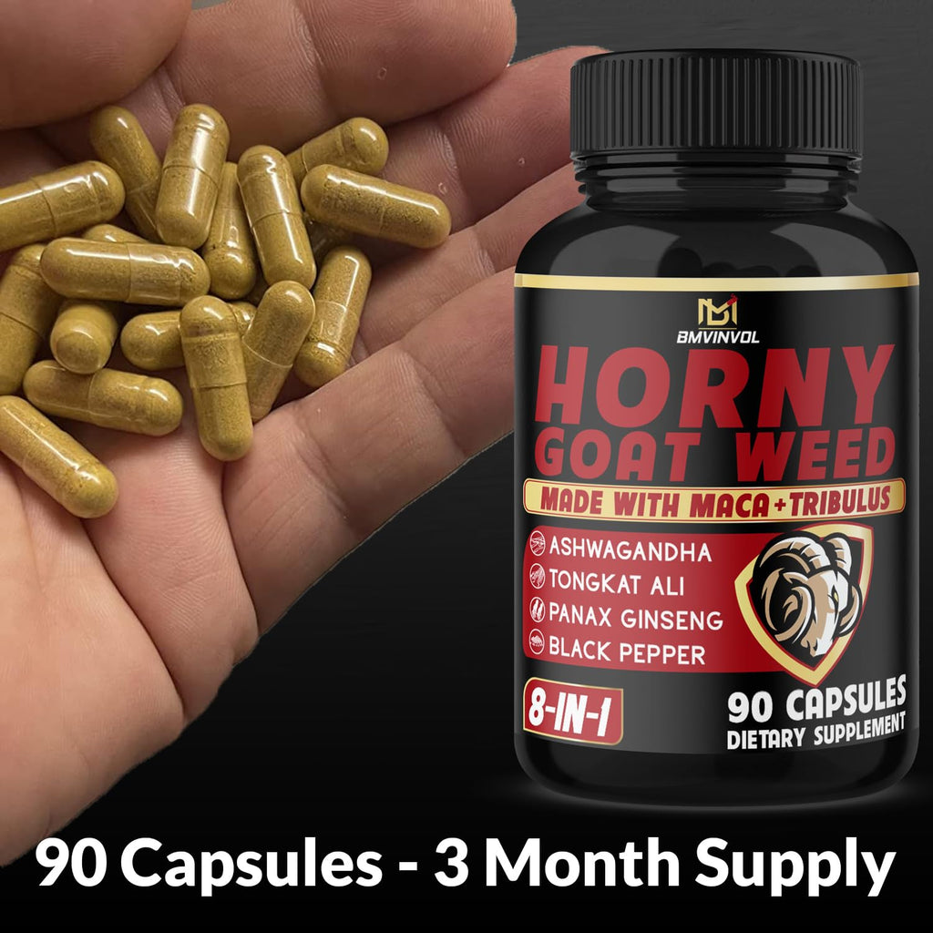 BMVINVOL Horny Goat Weed Capsules with Maca, Ginseng, Tribulus Terrestris, Ashwagandha, Black Pepper - 90 Count for 3 Month Supply