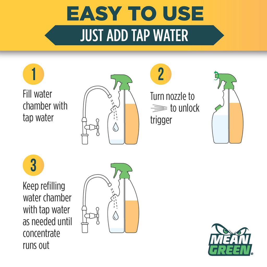 Mean Green Refillable Ultra Powered Bathroom Cleaner Concentrate, Tropical Breeze, 14.3 fl oz (2-Pack) – Plant & Mineral Based, Removes 100% of Soap Scum, Refillable Bottle Makes 4X Refills