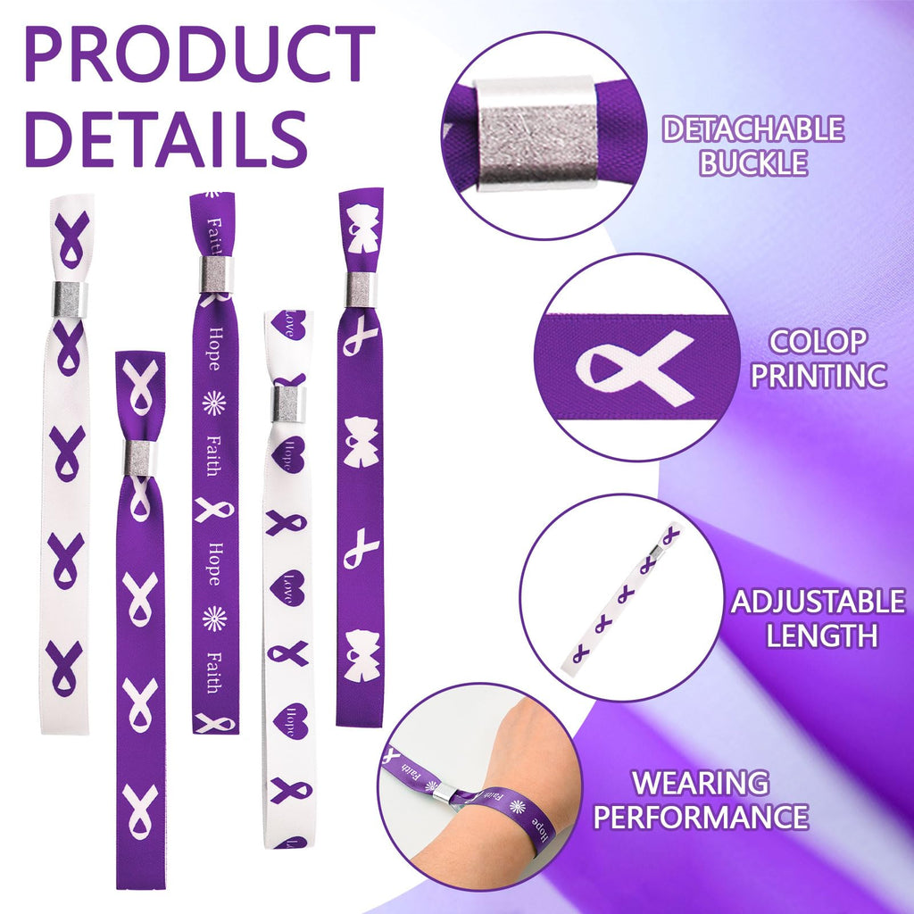 WANDIC Purple Ribbon Bracelets for Domestic Violence, Alzheimer Awareness, Breast Cancer Awareness, 30 PCS 5 Styles, Green Ribbon for Breast Cancer Awareness, 6.89 * 0.59in, Polyester, no Gemstone