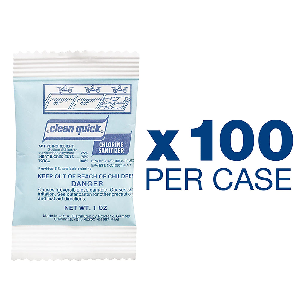 Clean Quick Chlorine Sanitizer Powder, Single Use Packets (1 oz, 100 pack)