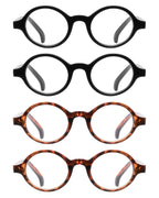 JM Set of 4 Retro Round Reading Glasses Spring Hinge Readers Men Women Glasses for Reading +2.0 Black & Tortoise