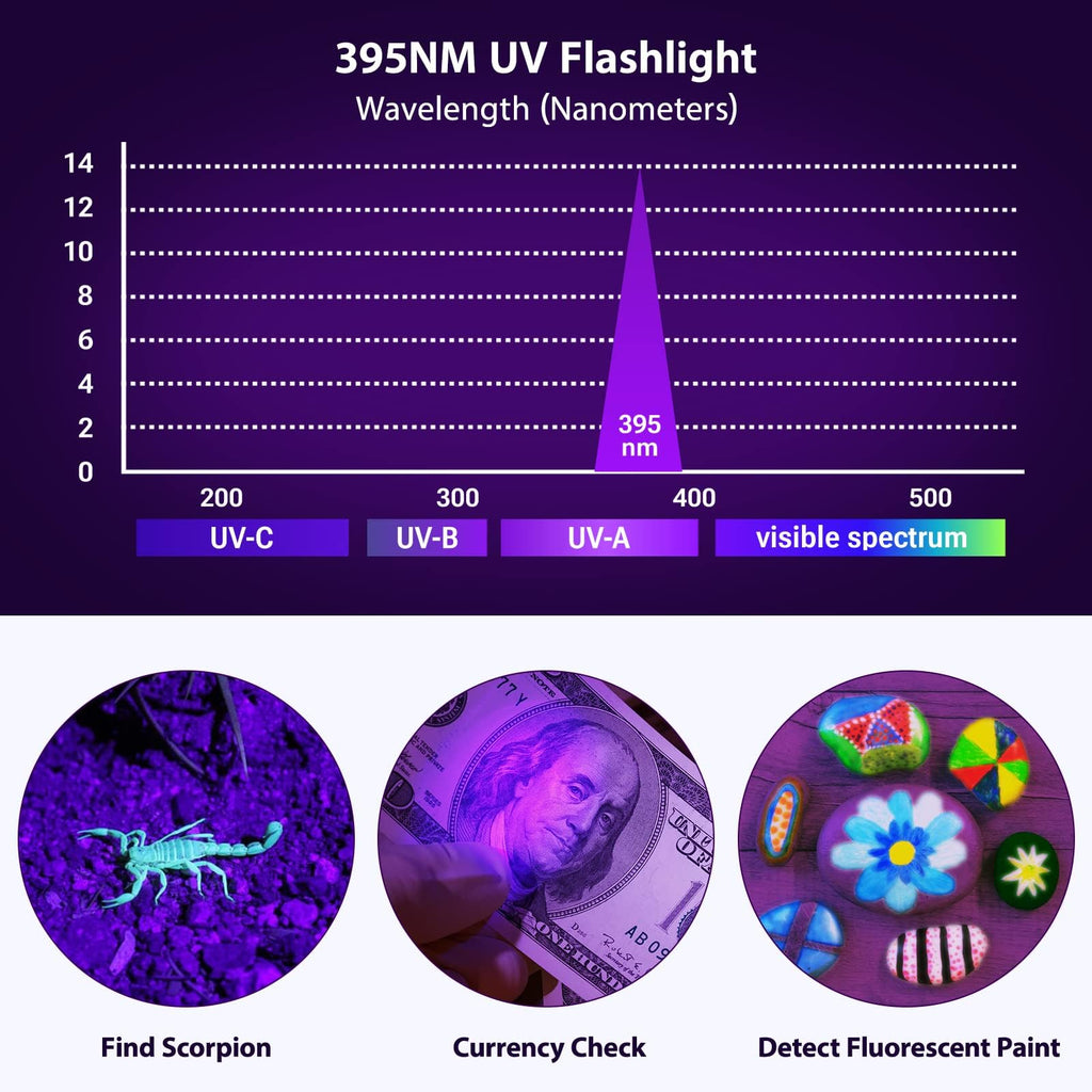 MOWETOO UV Flashlight, Portable Blacklight Flashlight, LED Torch with White and Ultraviolet Light Combo, Black Light Pet Urine Detector for Dog Cat Pee, ID Check, AC Leak, Bed Bug, Rocks, Resin (2)