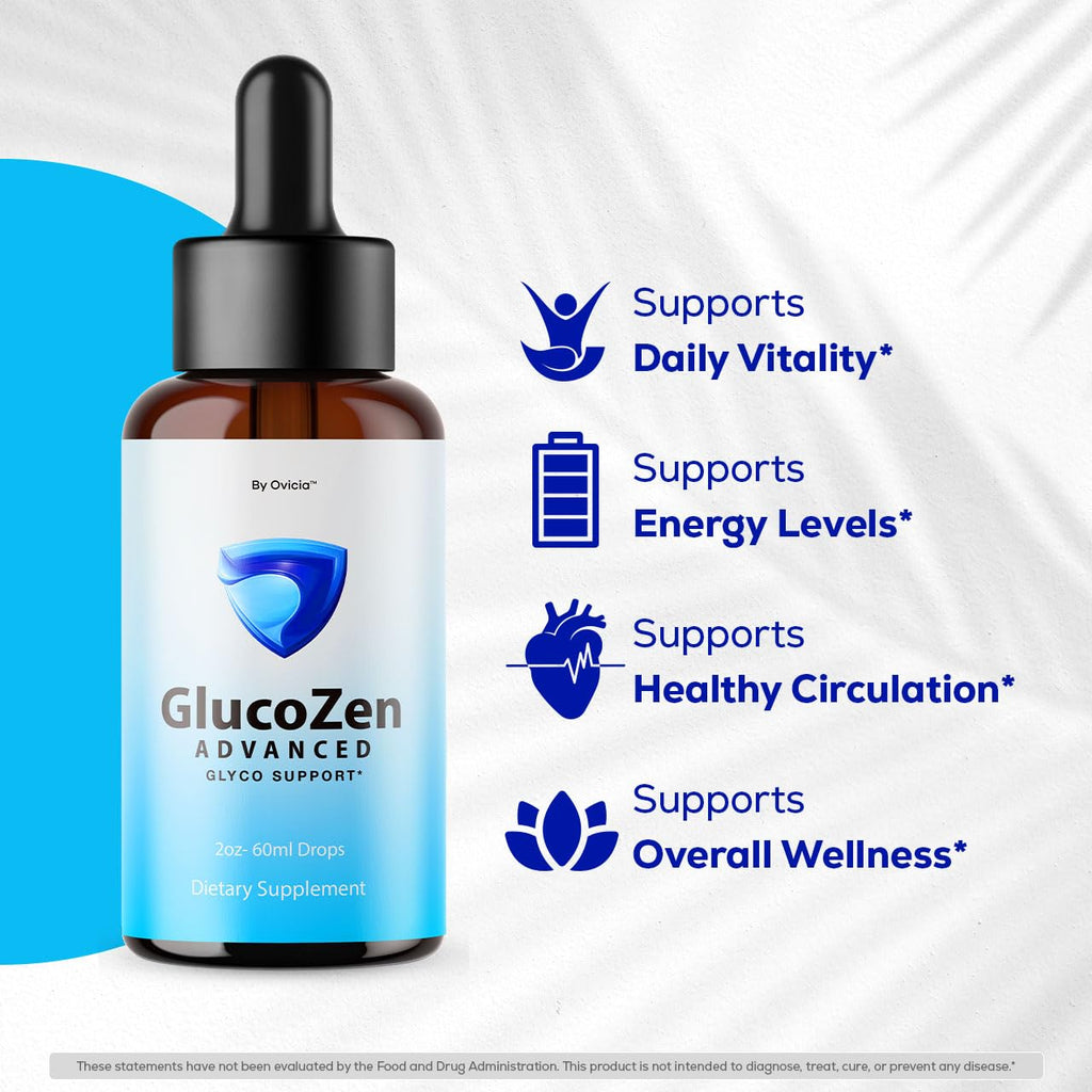 Glucozen Drops - Official Gluco Zen Oral Liquid Drops Advanced Premium Formula Maximum Strength, All Natural Ingredients Vitamins for Overall Health & Wellness, 1 Bottle for 1 Month