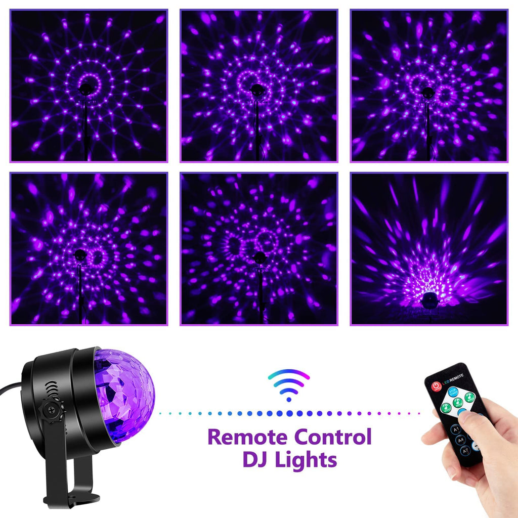Litake UV Black Light for Glow Party, Sound Activated Party Light with Remote, LED Disco Ball Strobe Light in Dark Party Supplies, Dj Lighting for Halloween Birthday Home Dance Party Decoration 4 Pack