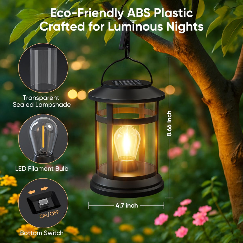 NFEVER Solar Lanterns Outdoor Waterproof: 4 Pack Hanging Solar Lights for Outside Patio Porch Garden Tabletop Decor - Bright LED Warm White Solar Powered Lighting - Unique Gardening Lovers Mom Gifts
