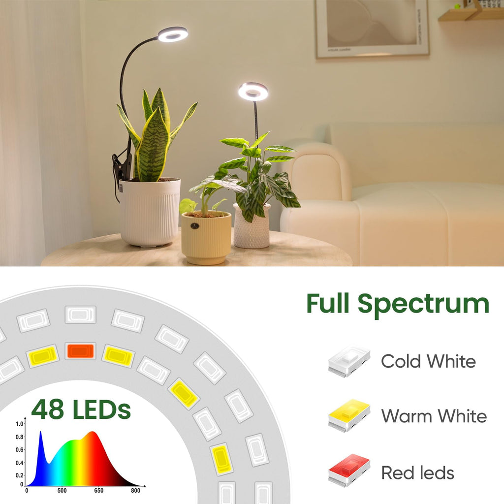 LORDEM Grow Lights for Indoor Plants, 2 in 1 Full Spectrum Plant Light with 360° Gooseneck, 48 LEDs, Auto Timer 6/8/12/16H, 3 Lighting Modes,5 Brightness Levels for Small Plants, 3 Pack Black