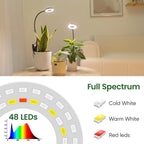 LORDEM Grow Lights for Indoor Plants, 2 in 1 Full Spectrum Plant Light with 360° Gooseneck, 48 LEDs, Auto Timer 6/8/12/16H, 3 Lighting Modes,5 Brightness Levels for Small Plants, 3 Pack Black