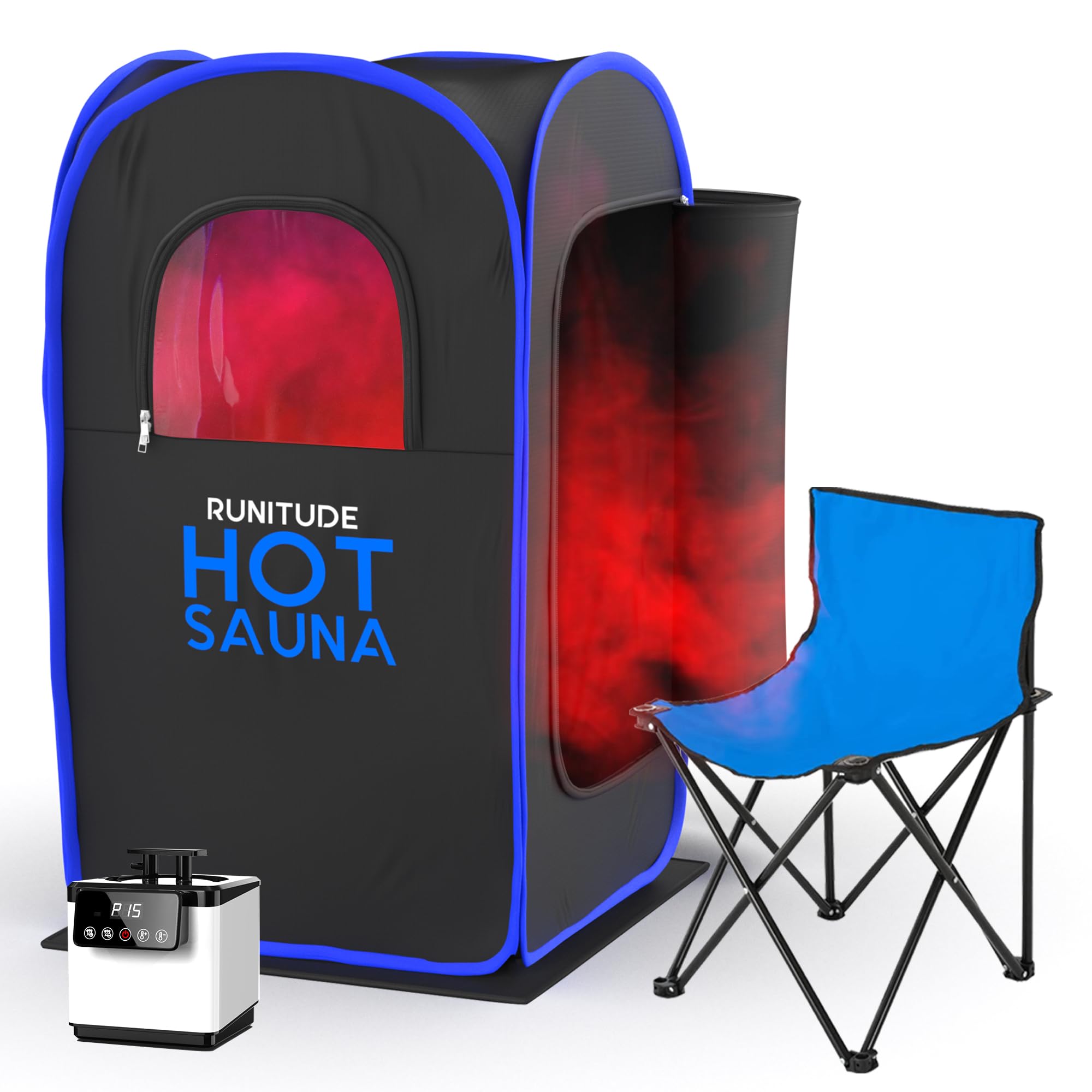 Runitude Portable Sauna Steam Tent | Full Size Home Personal Sauna Box Steam Room | Touchscreen 1000W 2.6 litre Generator | Including 1x Chair, 1x Foot Mat & 1x Protective Floor Mat | Men & Women