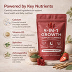DXWXH 5 in 1 Growth Gummies, Growth Gummies with Vitamin D3 & K2, Calcium, Ashwagandha, Spirulina, for Bone Health & Daily Vitality Support, Strawberry Flavor, Non-GMO, 60 Gummies