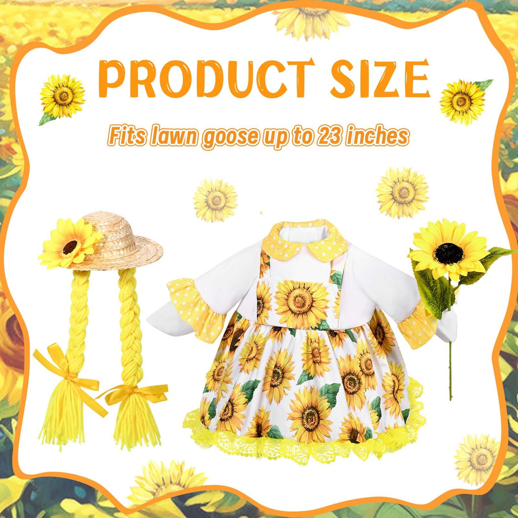 JcHrmers Sunflower Goose Outfit Sunflower Dress and Straw Hat Porch Goose Clothes Fits 23" Cement or Plastic Goose Statue for Spring Summer Outdoor Garden Lawn Yard Patio Decor