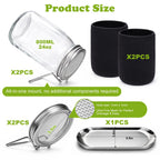 Palksky Sprouting Kit with Stainless Steel Screen Sprouting Lids & Glass Mason Jars & Light-Blocking Sleeves, 2Pack Premium Reusable Sprouts Growing Kit for Organic Broccoli Alfalfa Seeds Bean Sprouts