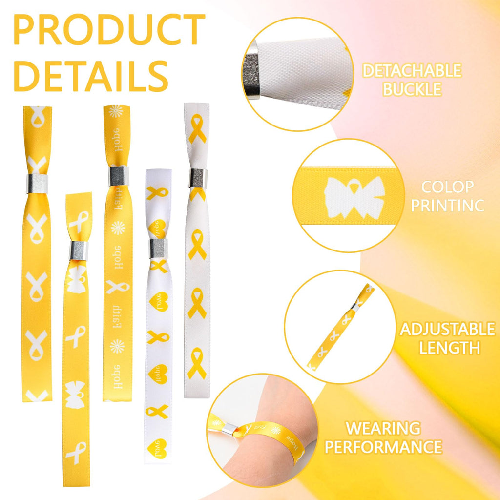 WANDIC Yellow Ribbon Bracelets, 30 Pcs 5 Styles Bone Cancer Awareness Wristbands Adjustable Polyester Wrist Bands Wrist Strap for Public Event, 6.89 * 0.59in, Polyester, no Gemstone