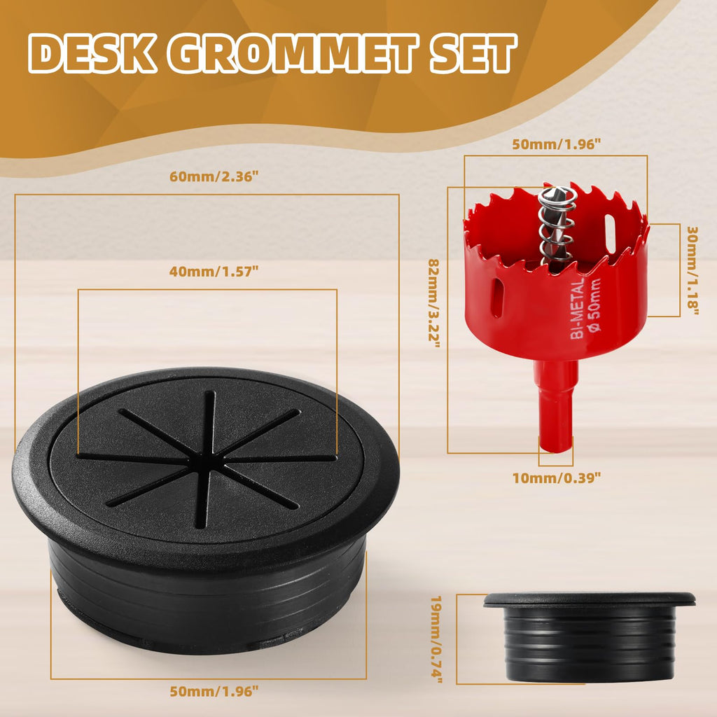 Desk Grommet 2 Inch (50 mm) 8 Pieces, Desk Hole Cover for Cables Black, ABS Plastic Grommet Hole Cover with Hole Saw for Wires Cables Through the Countertop by XIOGZAXI