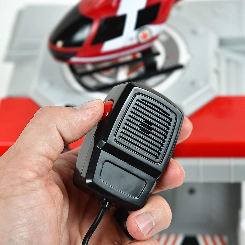 Fire and Rescue Garage Lights and Sounds Toy Set for Kids | Working Intercom with Open and Close Parking Garage and Vehicle Lift | Playset Includes Helicopter and Fire Truck with Friction Motor