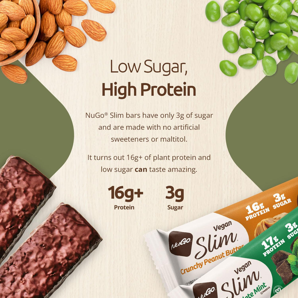 NuGo Slim 24ct Variety - Crunchy Peanut Butter 12 bars & Brownie Crunch 12 bars, 16g Protein, Keto Friendly, Gluten Free, 24 count