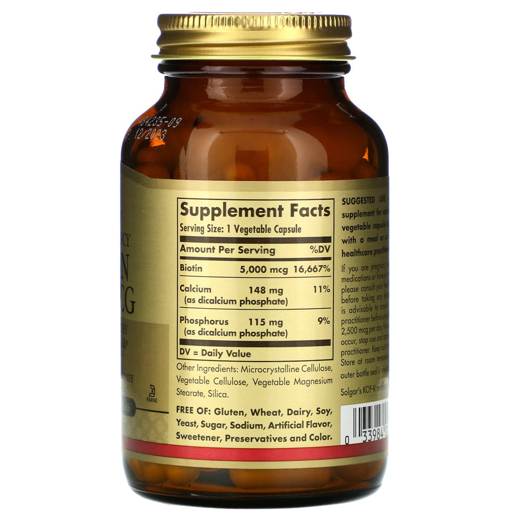 Solgar Biotin 5000 mcg - Supports Healthy Skin, Nails & Hair - Supports Energy Production & Metabolism - Vitamin B - Non-GMO, Vegan, Gluten Free - 180 Count