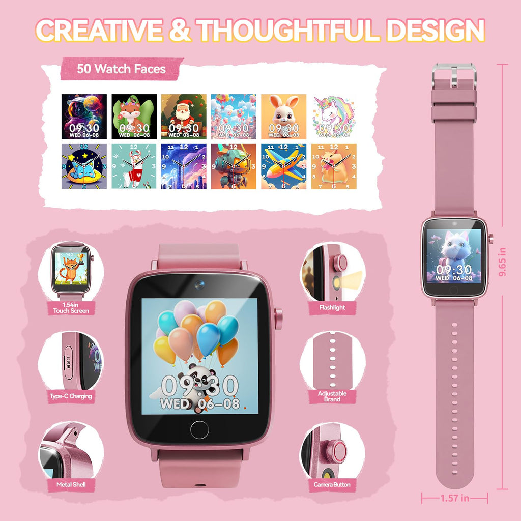 NBKLS Kids Watch for Girls 4 5 6 7 8 9 10 Years Old Gifts, Smart Watch for Kids with 26 Puzzle Games, HD Touch Screen, Flashlight, Learn Cards, Audiobook, Toddler Toys Christmas Birthday Gifts
