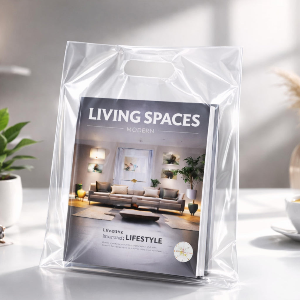 Infinite Pack 100 Clear Plastic Merchandise Bags with Handles 12"x15" | 1.25Mil Thick Glossy Retail Shopping Bags for Small Business Boutique Bag Clear Gift Bags for Shopping, Clothing and Trade Show