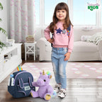 Naturally KIDS Toddler Backpack w. Plush Purple Unicorn Toy, Kids Gift 2-6