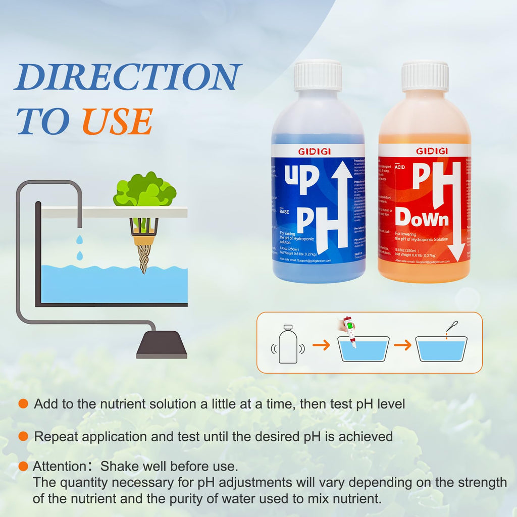 GIDIGI Hydroponics pH Up Down Solution pH Control Kit pH Adjuster