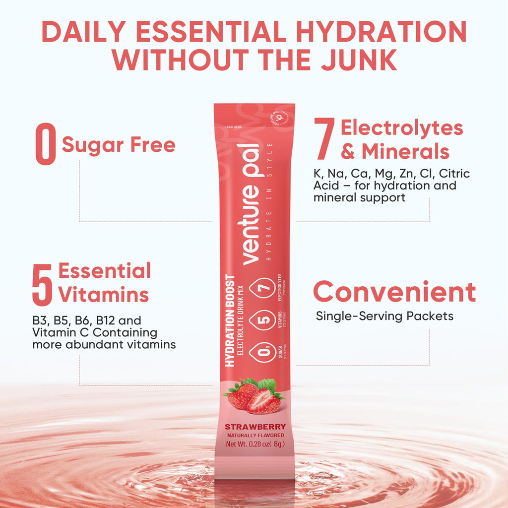 Venture Pal Sugar Free Electrolytes Powder Packets - Liquid Daily IV Hydration Packets | Instantly Hydrating & Party Recovery | 5 Vitamins & 7 Electrolytes | Certified Vegan, Keto, Non-GMO | 16 Sticks