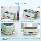 BYASKZIV Ultrasonic Jewelry Cleaner, 50KHz Ultrasonic Cleaner Machine with 304 Stainless Steel for Jewelry, Eyeglasses, Rings, Watch Strap, Dentures, Dual Cleaning Modes - Green
