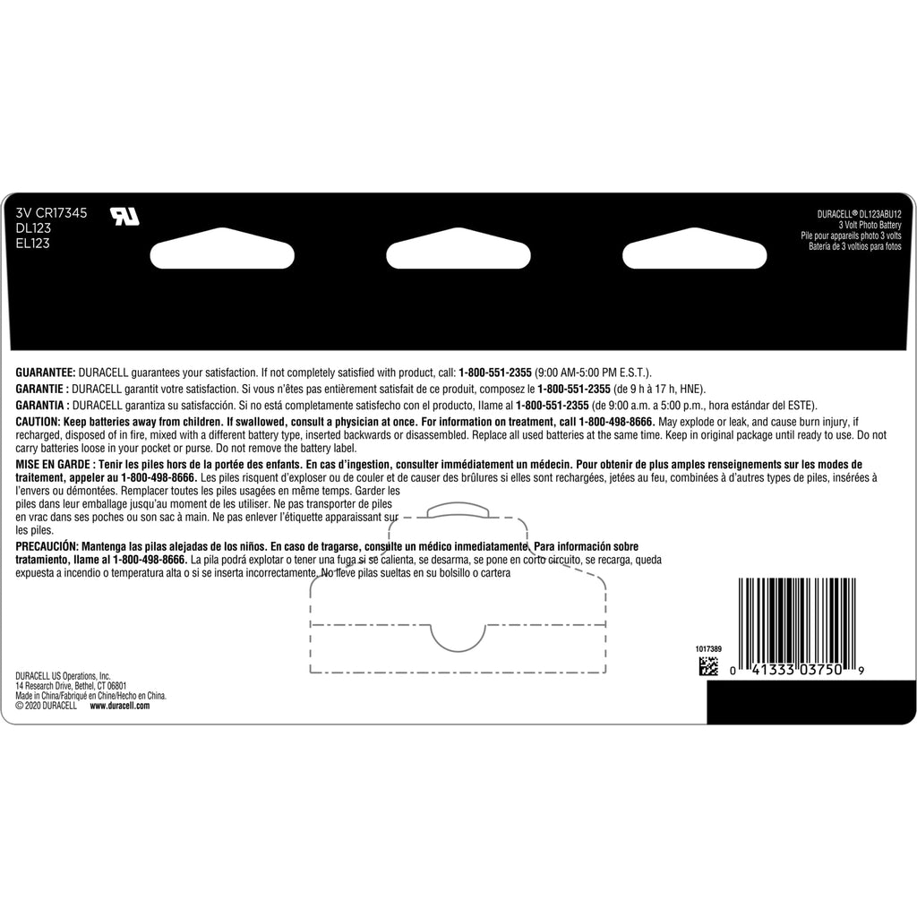 Duracell CR123A 3V Lithium Battery, 12 Count, 10-Year Storage, High Power