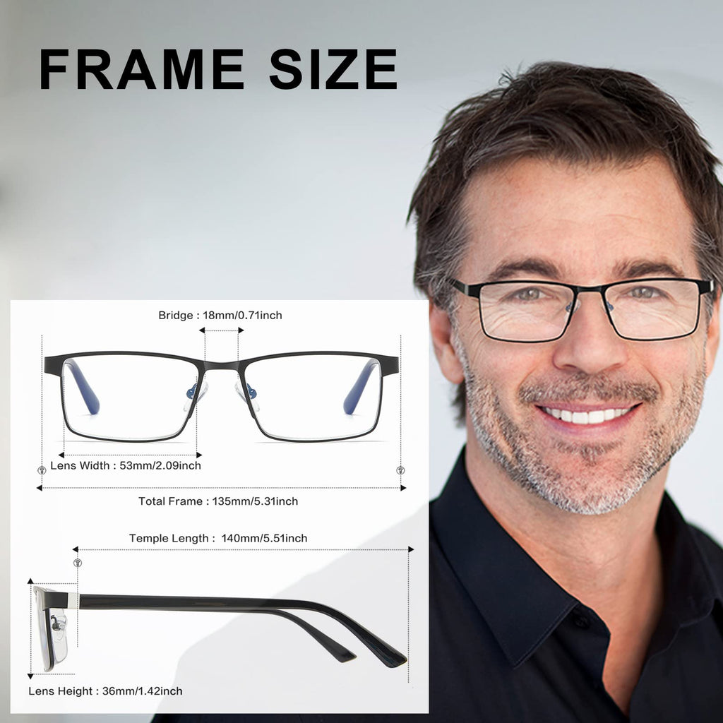 LKEYE Bifocal Reading Glasses Men Progressive Blue Light Blocking Computer Readers No Line Wide Metal Frame Designer Cheaters Transition Square Stylish Fashion Eyewear LK6013 +2.00 Strength