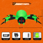 COMIN 9FT Halloween Inflatables Decorations Green Spider Yard LEDs Decor
