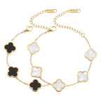 AIPPK 18K Gold Plated Clover Lucky Bracelet for Women White/Black/Red/Green Flower Four Leaf Link Bracelets Trendy Jewelry Gifts for Women (White+Black)