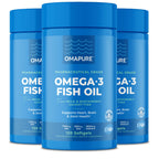 OMAPURE Fish Oil Supplements with Omega 3 Fatty Acids (3 Bottles, 120 Softgels) - High EPA, DHA, & IFOS Fish Oil Pills Support Heart & Joint Health - Burpless Fish Oil Promotes Brain Function