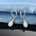 Gemsme 18K White Gold Plated Created Opal and Cubic Zirconia Dangle Earrings for Women