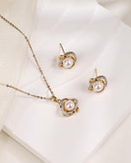 Teppdfann 14K Gold Plated Pearl Jewelry Set for Women - Matching Pearl Necklace and Earring Set with Wrapped Design, June Birthstone Jewelry Set for Gift