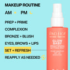 Pacifica Setting Spray Glow Baby Brightening Mist, Broad Spectrum SPF 45, UVA/UVB Protection, Blue Light Protection, Facial Mist, Suncare, Skin Care, Vegan, 1.7 fl oz (1 Count)