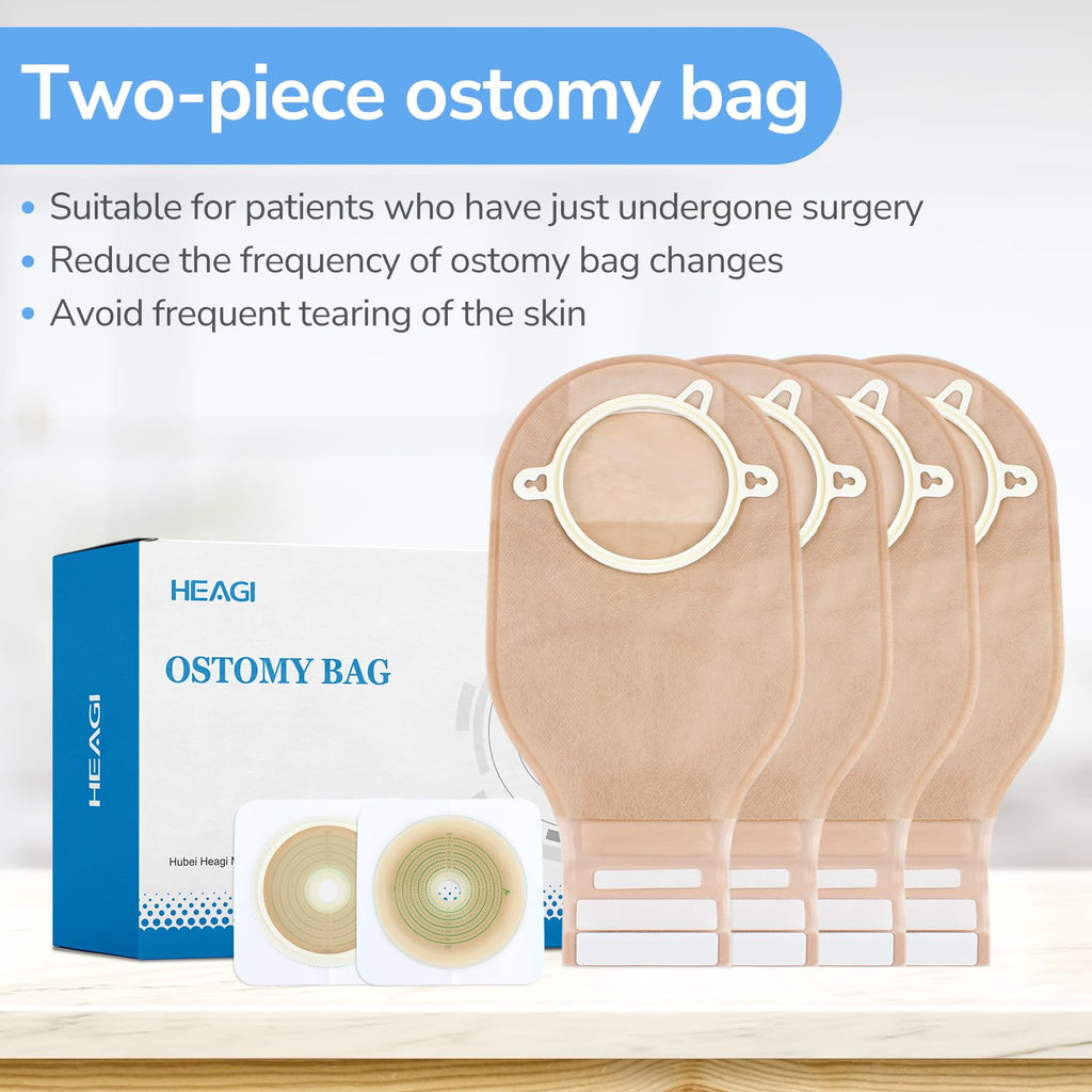 Heagimed 22pcs Ostomy Supplies Colostomy Bags, 2-Piece Colostomy Bags, Two-Piece Drainable Pouches with Closure for Ileostomy Stoma Care, Cut-to-Fit, 70mm Max (16 x Ostomy Bags+ 6 x Skin Barrier）