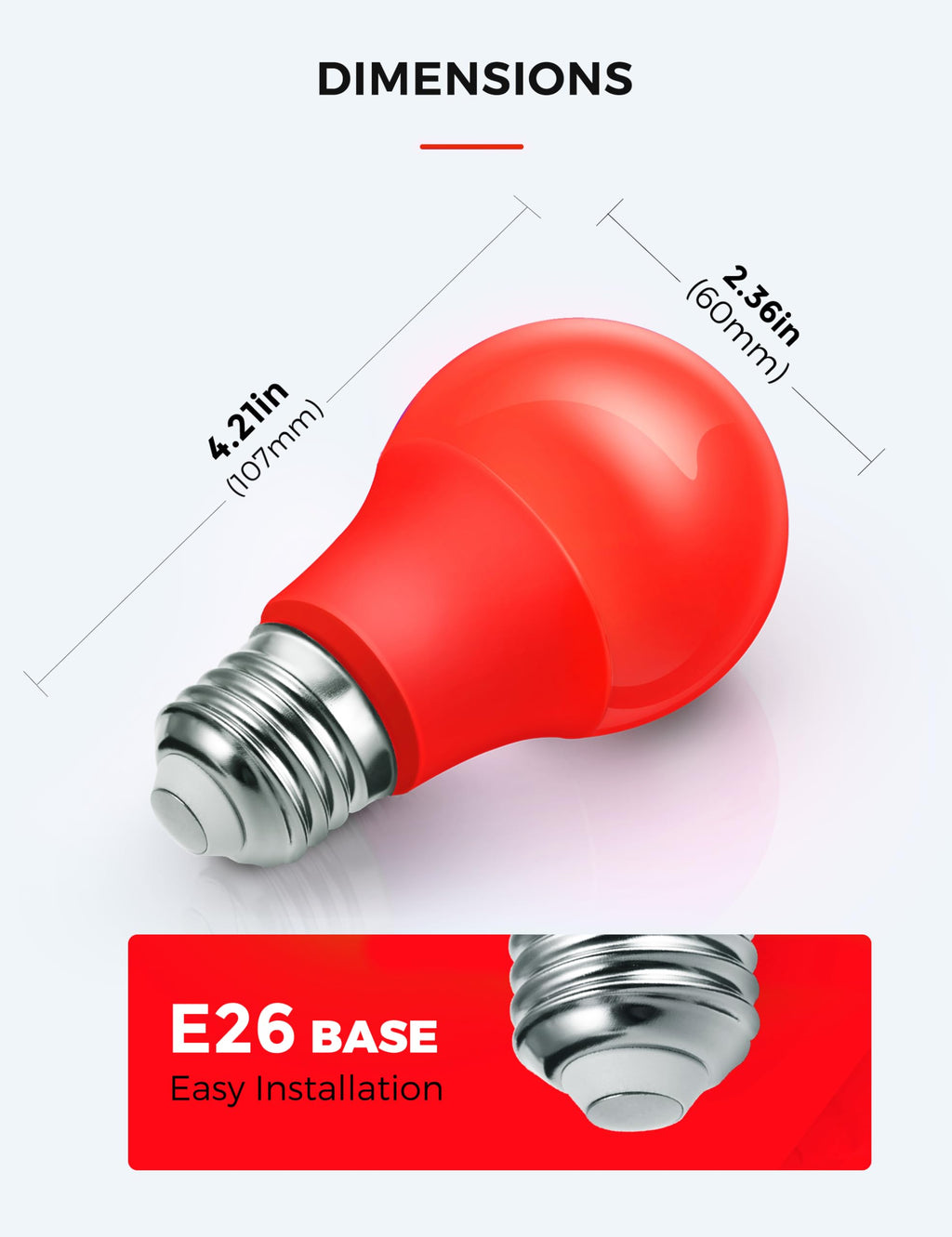 L LOHAS LED Red and Green Light Bulbs Outdoor 4 Pack, Red and Green Light Bulbs for Christmas Decoration, A19 9W, 720LM, E26 Base, Non-Dim