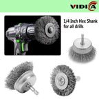 VIDICA Wire Brush Set 20 Pcs, 1/4 Inch Hex Shank Wheel for Drill, Carbon Steel Brush Set for Cleaning Rust