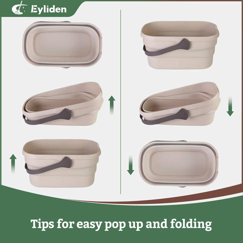 Eyliden Collapsible Bucket, Bucket for Cleaning Mop, 10L(2.6Gallon) Multiuse Foldable Water Pail, Portable Handy Basket for Cleaning Mop, Camping, Tailgating and More