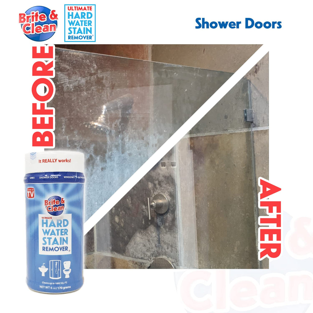 Brite & Clean® (Bright & Clean) Ultimate Hard Water Stain Remover® for Glass, Shower Doors & Windows – Removes Mineral Deposits from Granite, Porcelain, Tile, Stainless Steel & Chrome
