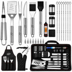 Kaluns Grilling Accessories, Dad Gifts for Christmas, Heavy Duty Stainless Steel Grill Set BBQ Grill Accessories for Outdoor Grill with Meat Thermometer, Case and Apron
