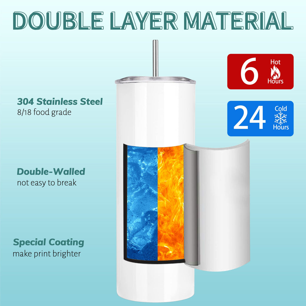 D·S Sublimation Tumblers 20 oz 10 Pack Skinny Straight Tumblers Bulk