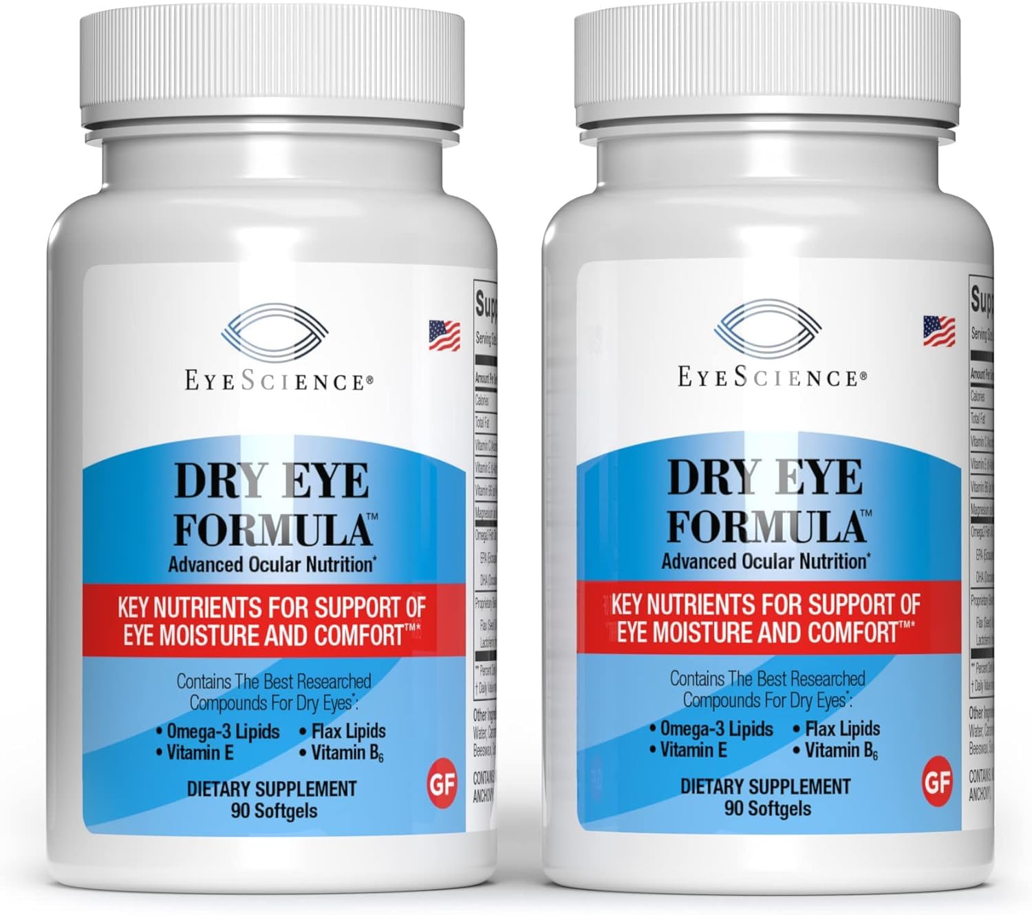 EyeScience - Dry Eye Formula - 90 Softgels - for Relief, Omega-3, Vitamins E, C & B6, Magnesium - Tear Production & Lasting Comfort - 2 Pack